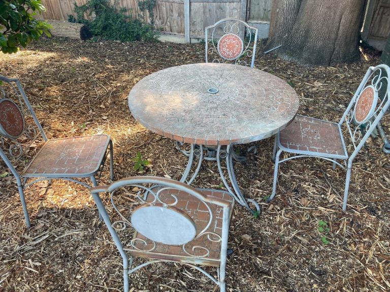 Ceramique mosaic garden dining table and 4 chairs – ceramic tiled outdoor patio set
