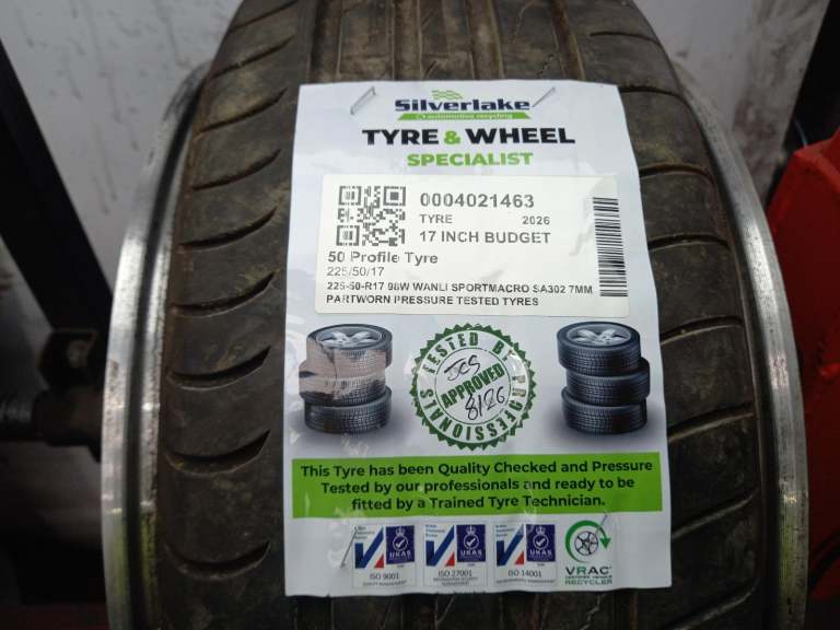 225-50-R17 98w Wanli Sportmacro Sa302 7mm Partworn Pressure Tested Tyres