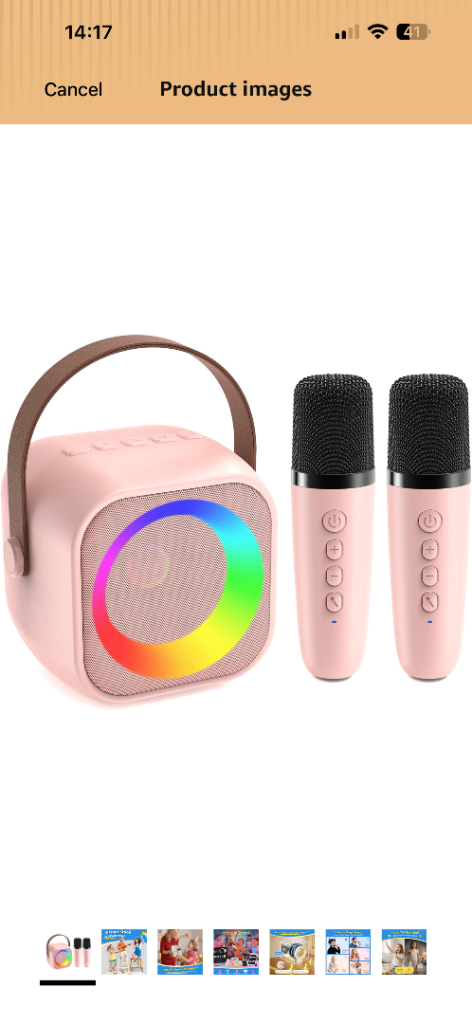 New Pink Karaoke Machine with 2 Microphones and LED Lights