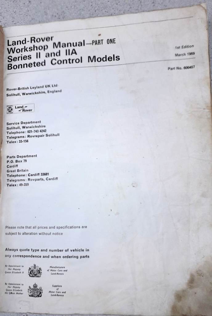 GENUINE LAND ROVER SERIES 2 AND 2A WORKSHOP MANUAL PART 1 