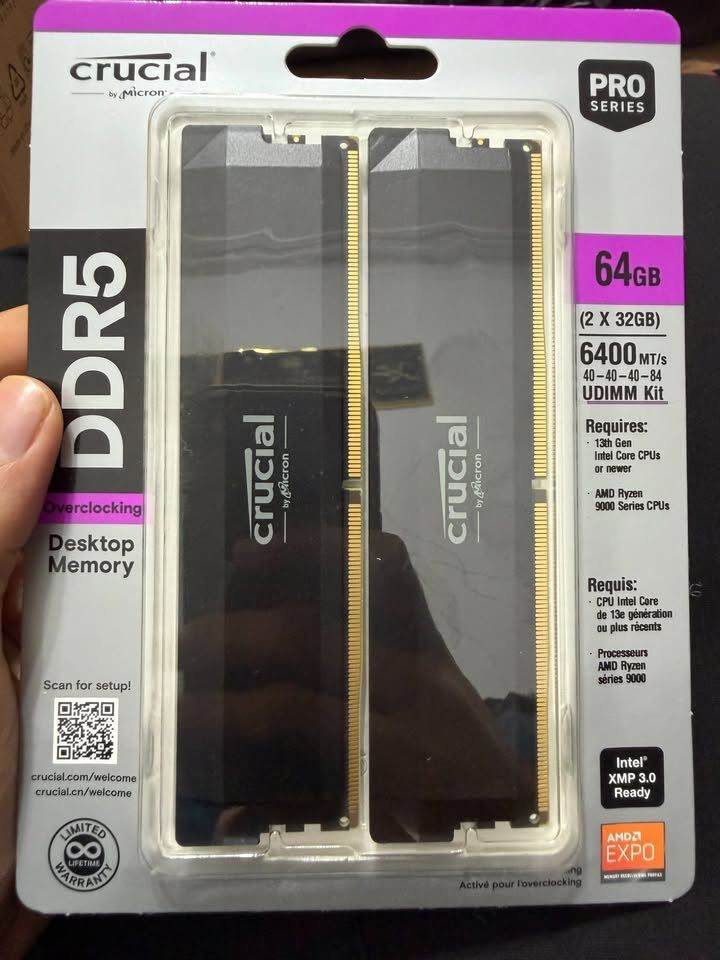 Crucial Pro DDR5 RAM 64GB Kit (2x32GB) 6400MHz CL40, Overclocking Gaming