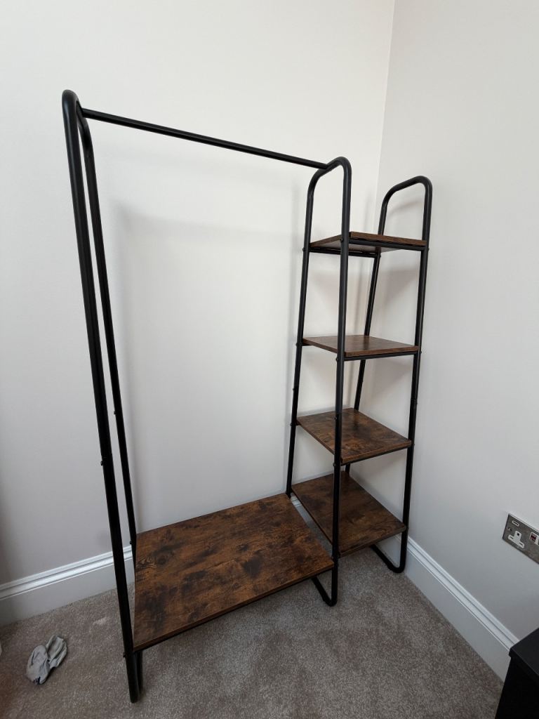 Clothes Rail with Shelves - Black Metal & Wood Effect, As Good As New