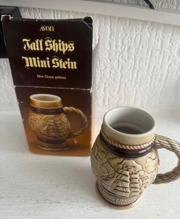 Vintage 1982 Avon Mini Beer Stein Mug  - Nautical Sailing Ships Ceramarte 