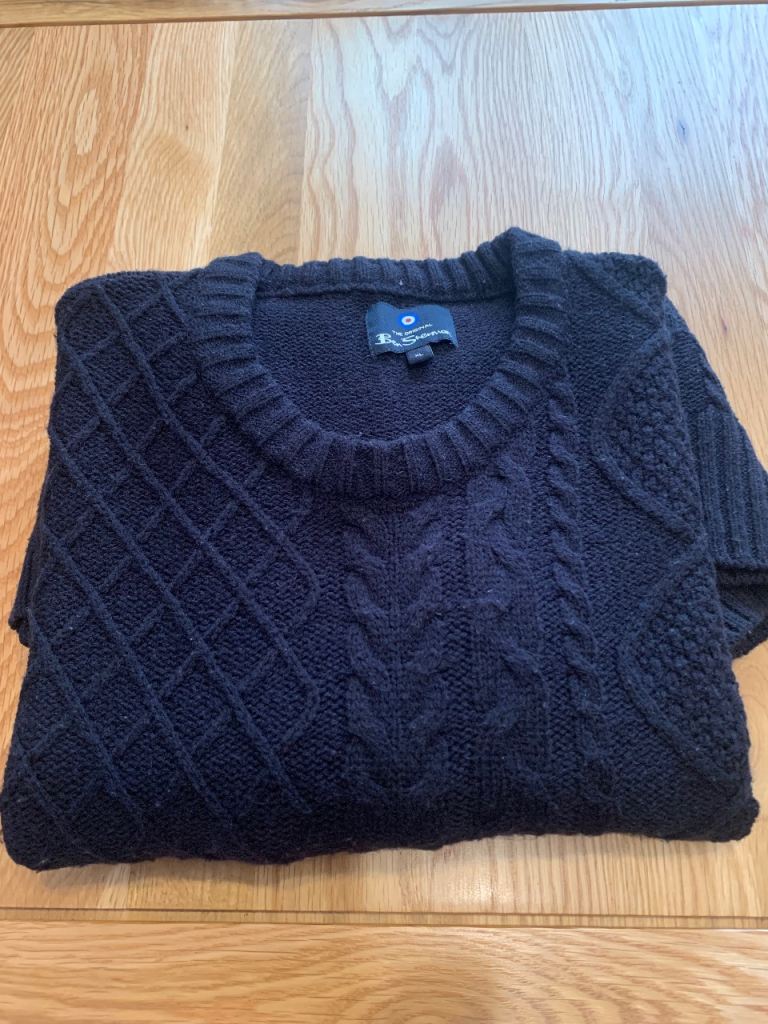 Ben Sherman Navy Blue Cable Wool Jumper- Good Condition