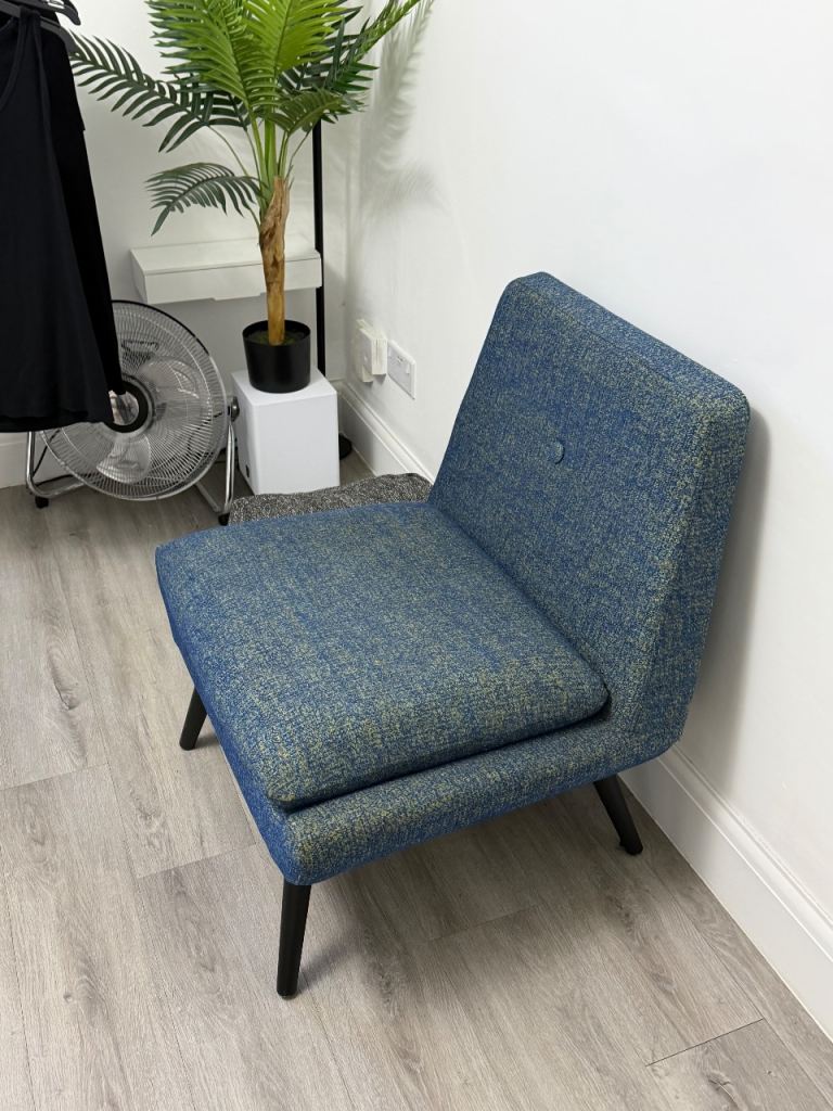 2 x blue fabric single sofa chairs mint