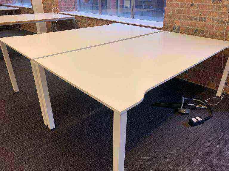 Secondhand Techo Single Bench Computer Freestanding Desk 200x100cm White Wood Tops White Frame