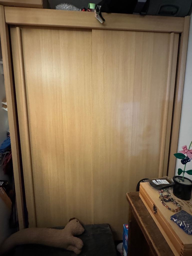 Wooden Wardrobe with Sliding Doors – Good Condition