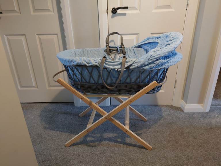 image for Moses basket and wooden stand 