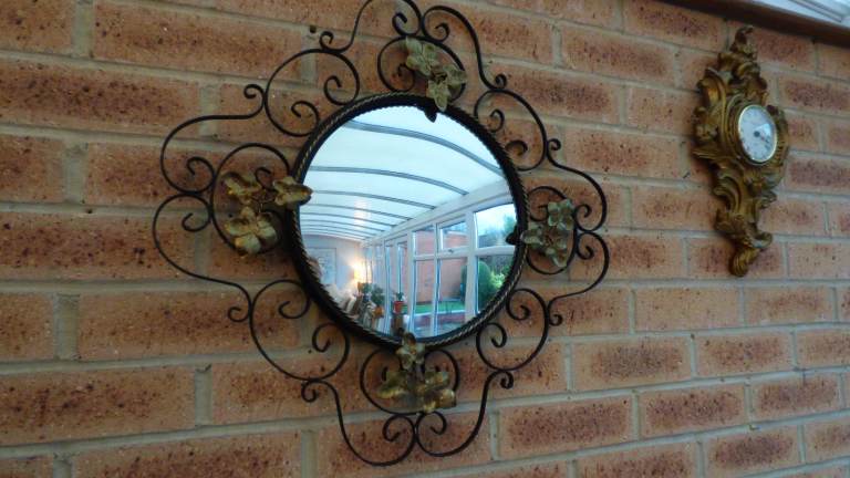 Vintage Retro 50's Wrought Iron CONVEX Wall Mirror
