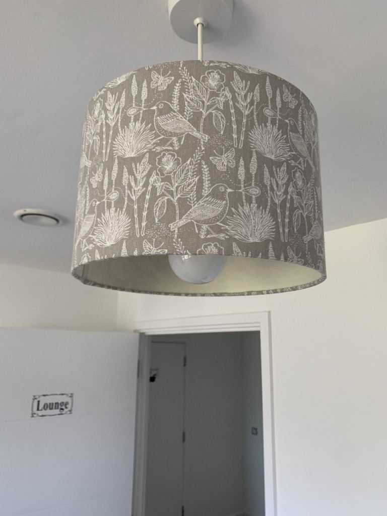 Four Fabric Lampshade with Bird Pattern – Grey