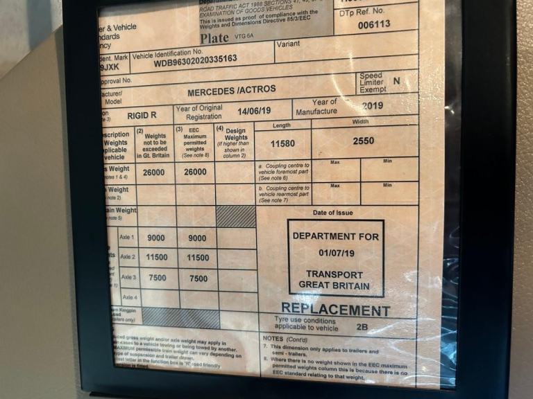 MERCEDES ACTROS 2532 *EURO 6* 26 TONNE CURTAINSIDE 2019 – BV19 JXK