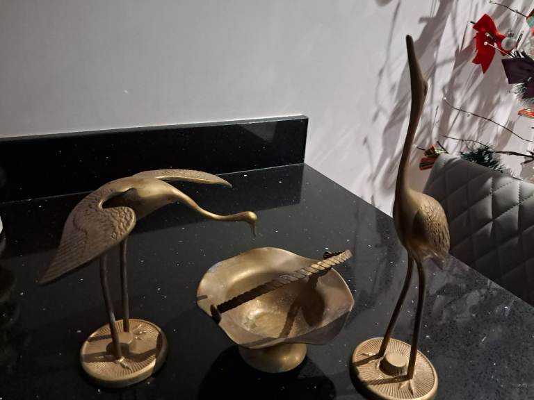 Brass birds and basket 