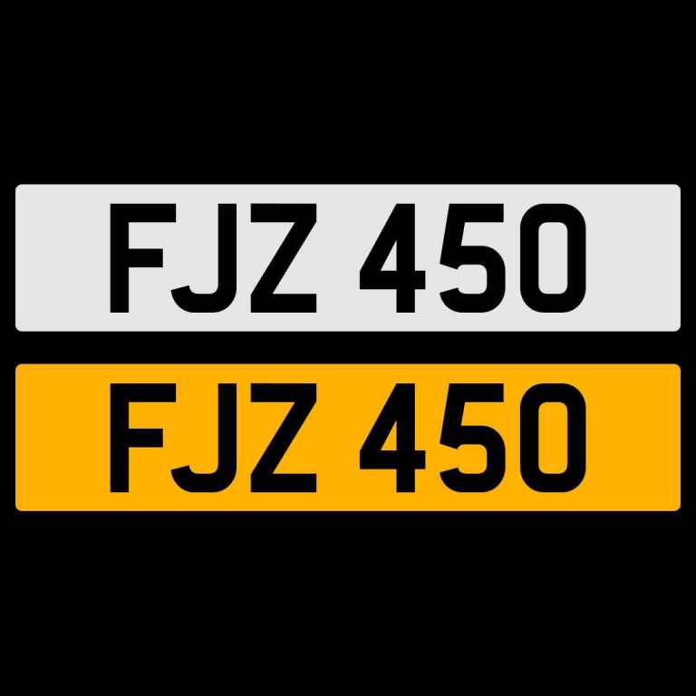 FJZ 450 NUMBER PLATE REGISTRATION NUMBERPLATE CHERISHED DATELESS NORTHERN IRISH NI