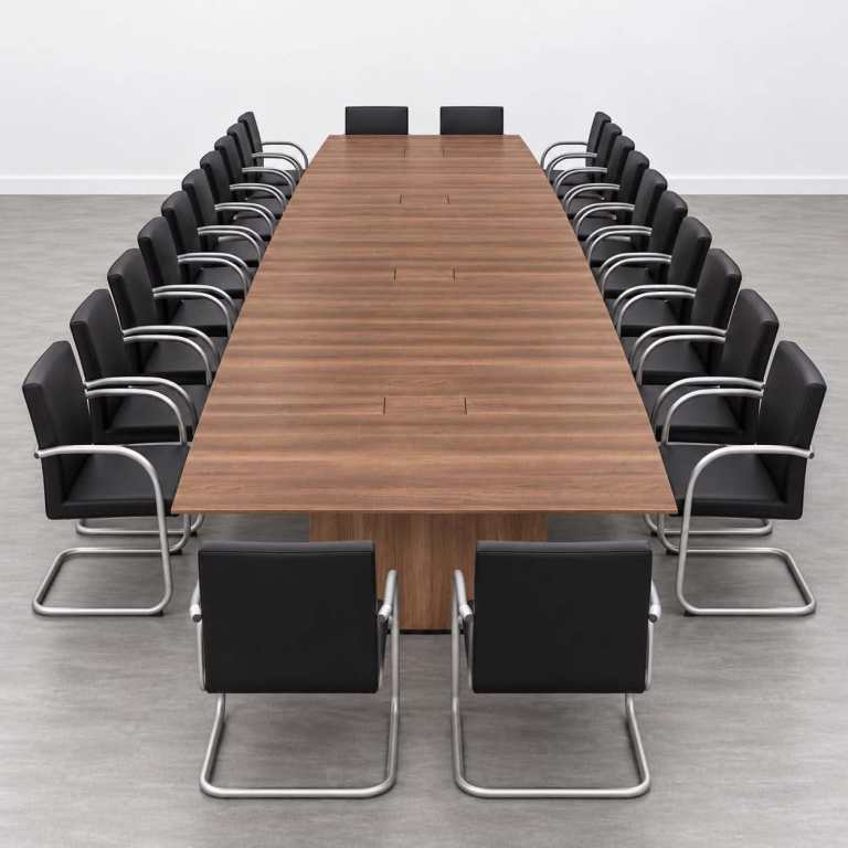 22-24 Person Boardroom Table, Boat-Shaped, Walnut, Power, L6450mm