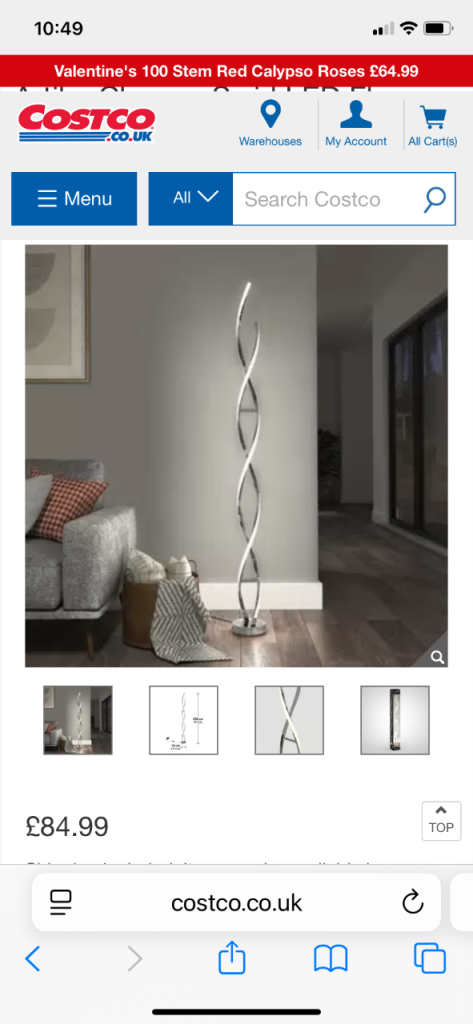 Artika Swirl Floor lamps x 2 for sale. Still for sale in Costco 