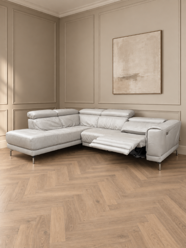 Light Grey Natuzzi Electric Recliner L Shaped Corner Sofa