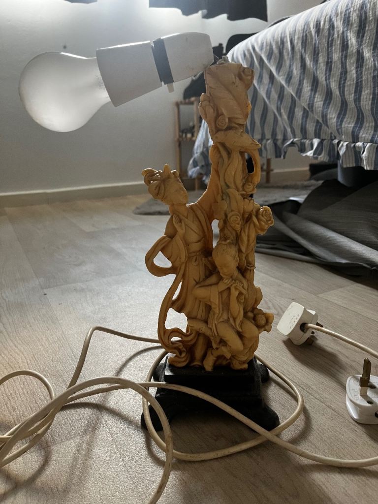 Unique Carved Table Lamp with Bulb