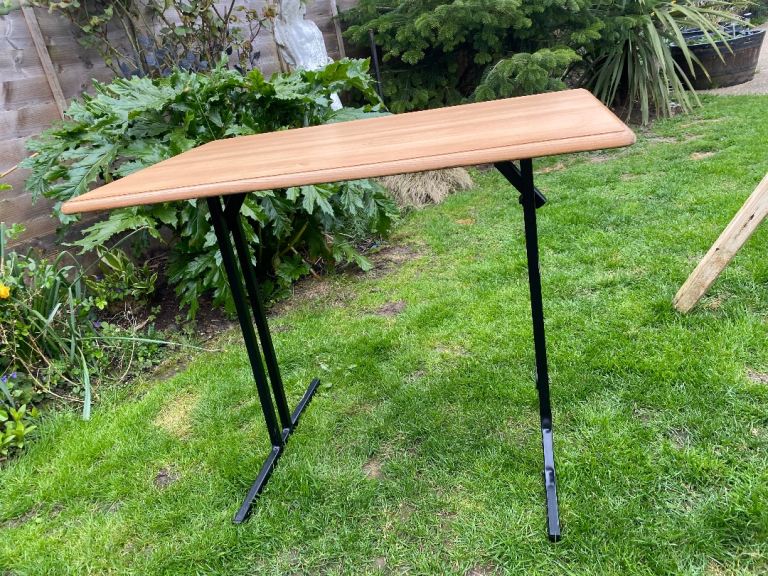 Folding Wood Top Table with Black Metal Legs – Good Condition