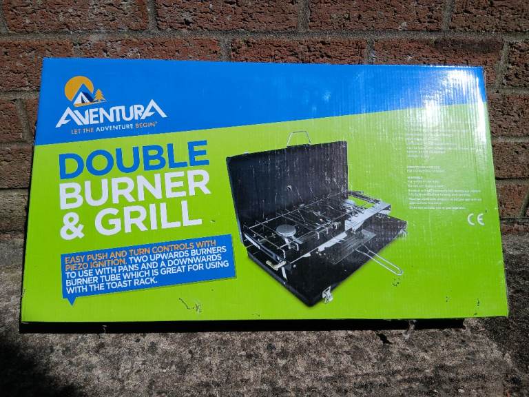 Camping double burner and grill