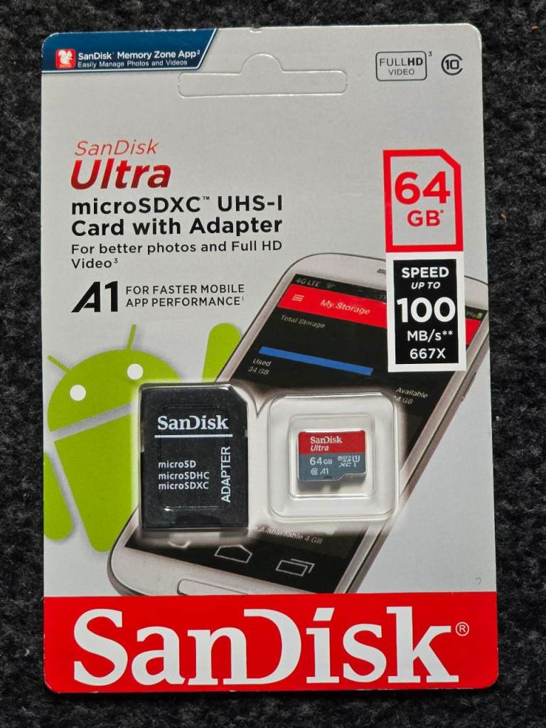 SanDisk 64GB Ultra Micro SD Card Class 10 FHD for video, Camera & Others devices