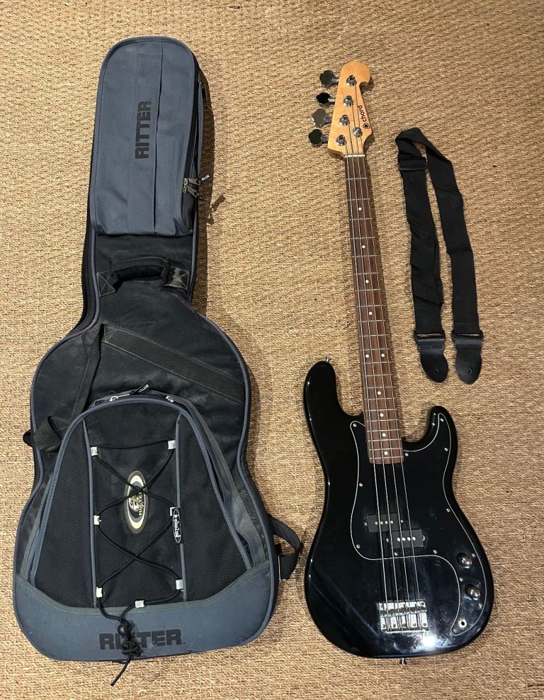image for Electric Bass Guitar & Case - Black
