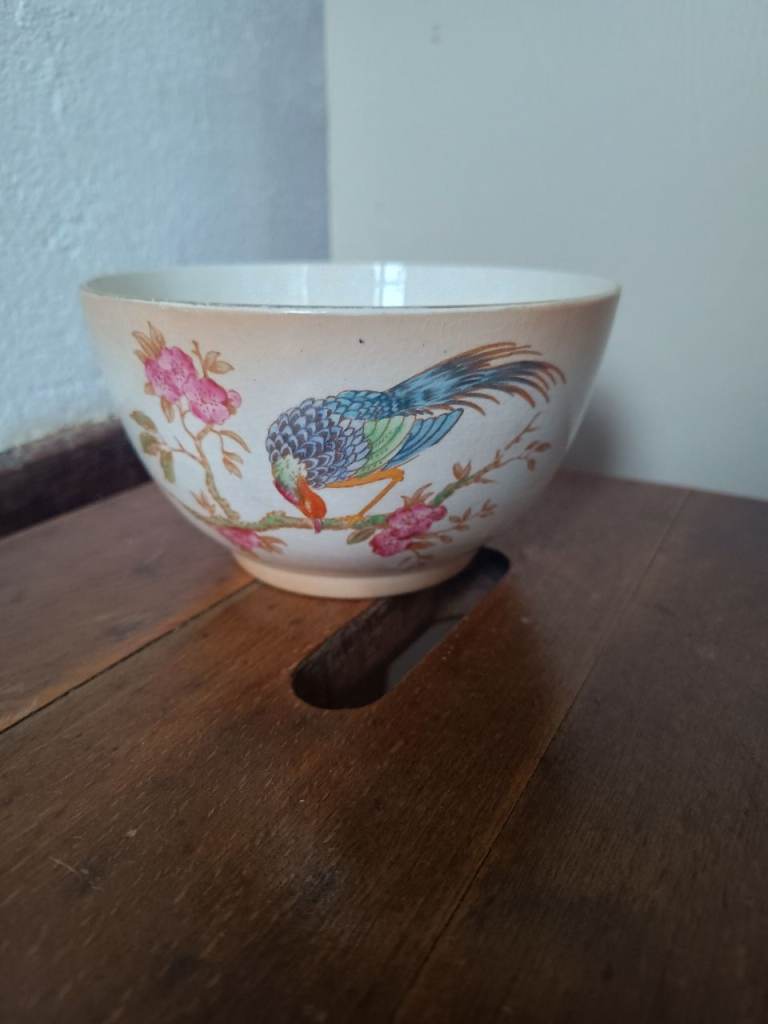 ANTIQUE CROWN DEVON BLUSH WARE BOWL - ORIENTAL CHINESE PHEASANT