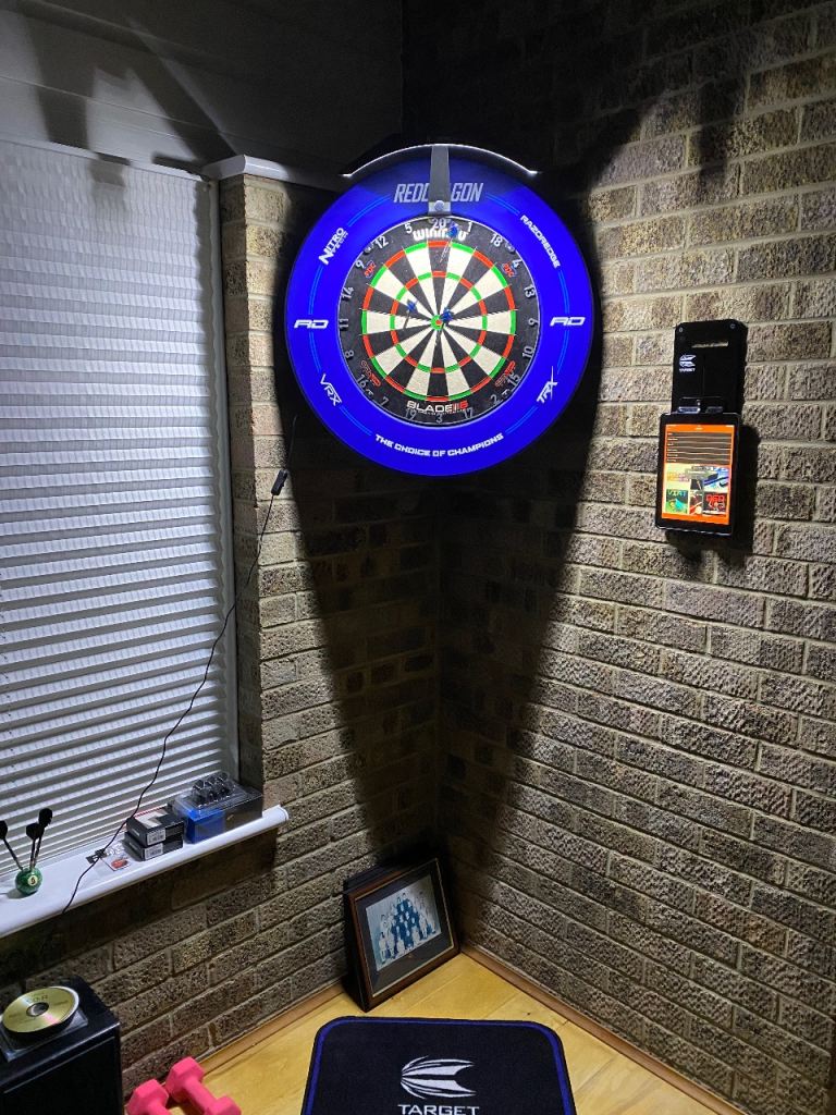 Blade 6 triple core dartboard, surround, light, mat and wall mount for iPad 