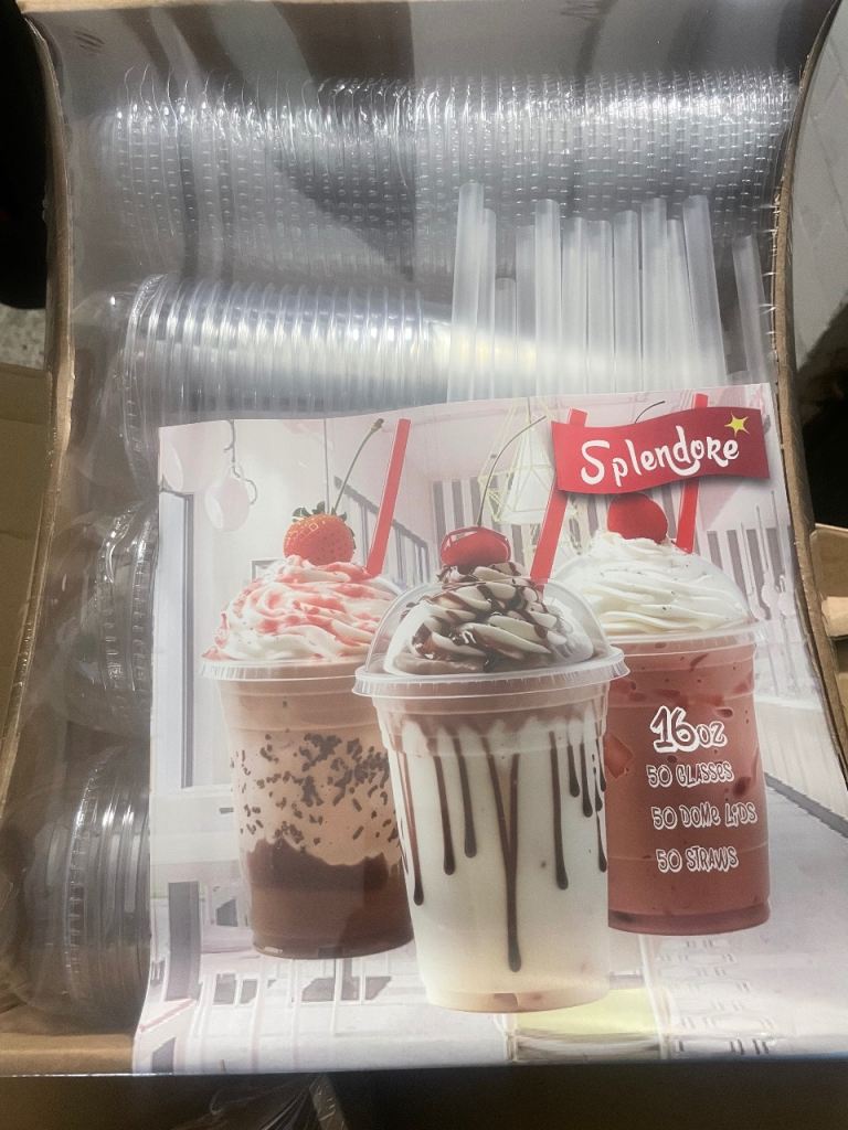 Pack of 50 milkshake dome cups with straws