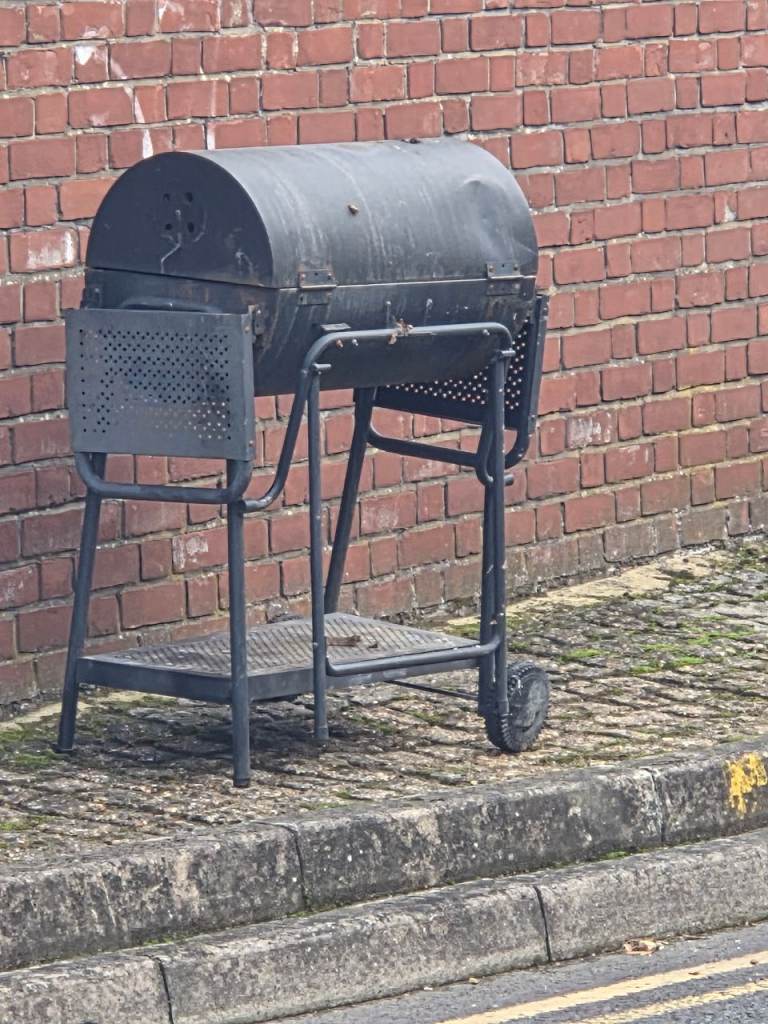 Used Black Barrel Barbecue BBQ Grill with Wheels