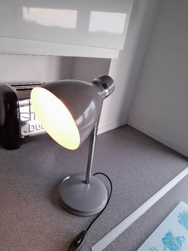 Grey table lamp, nice condition, with bulb