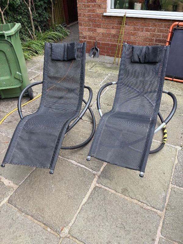 Pair of Black Garden Rocking Chairs with Headrests