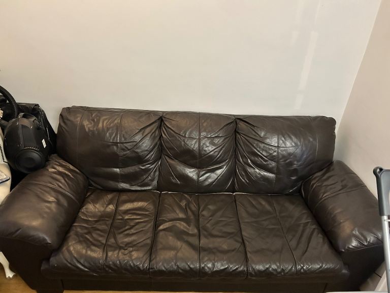 Brown leather 3 seater sofa