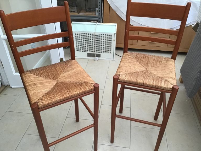 Free to collect Pair of Wooden Bar Stools with Woven Seats