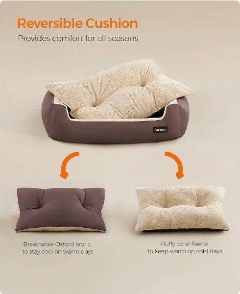 A new brown and beige medium sized dog bed with Removable Reversible Cushion 