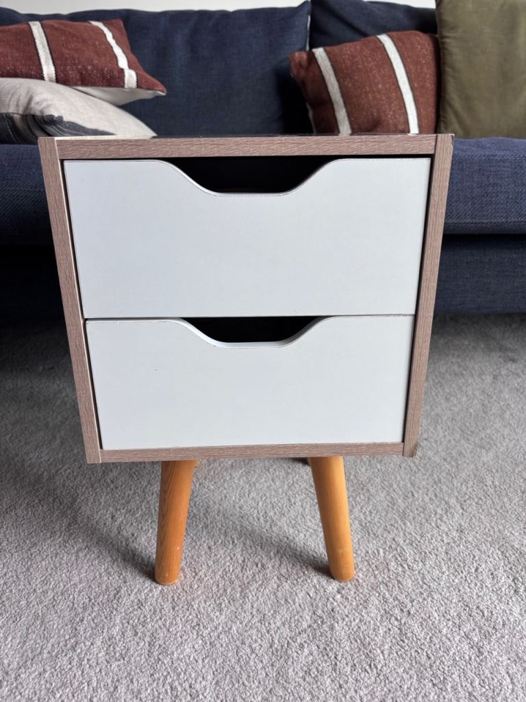 Compact Bedside Table with 2 Drawers and Wooden Legs