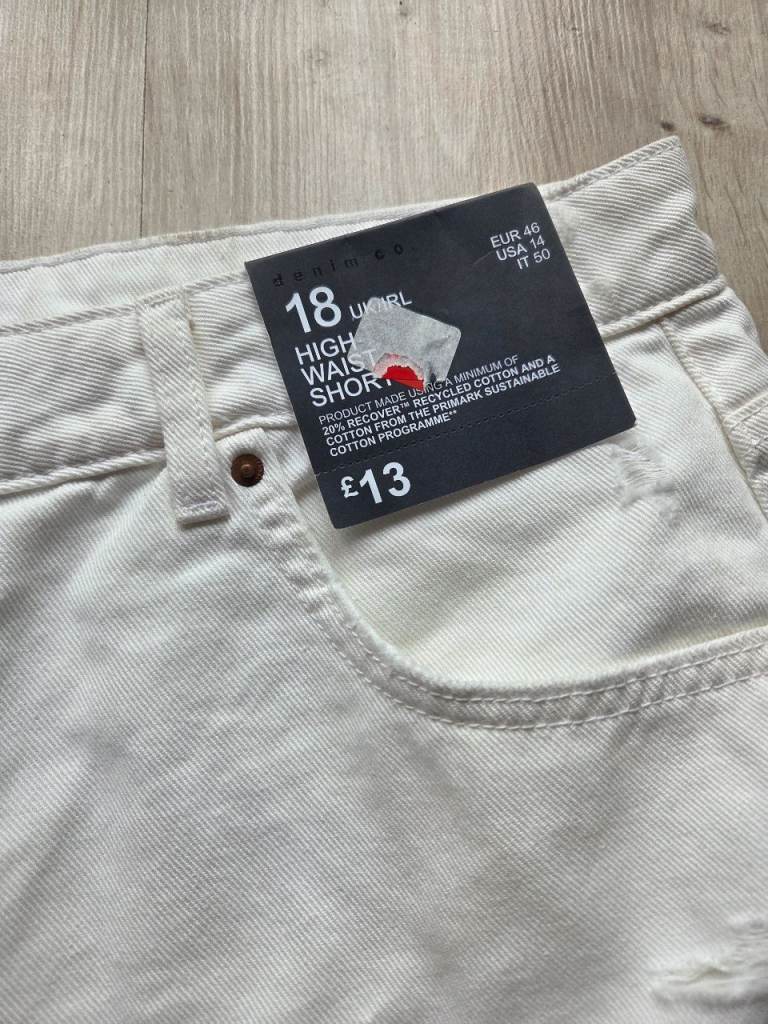 New white ripped denim shorts size 18