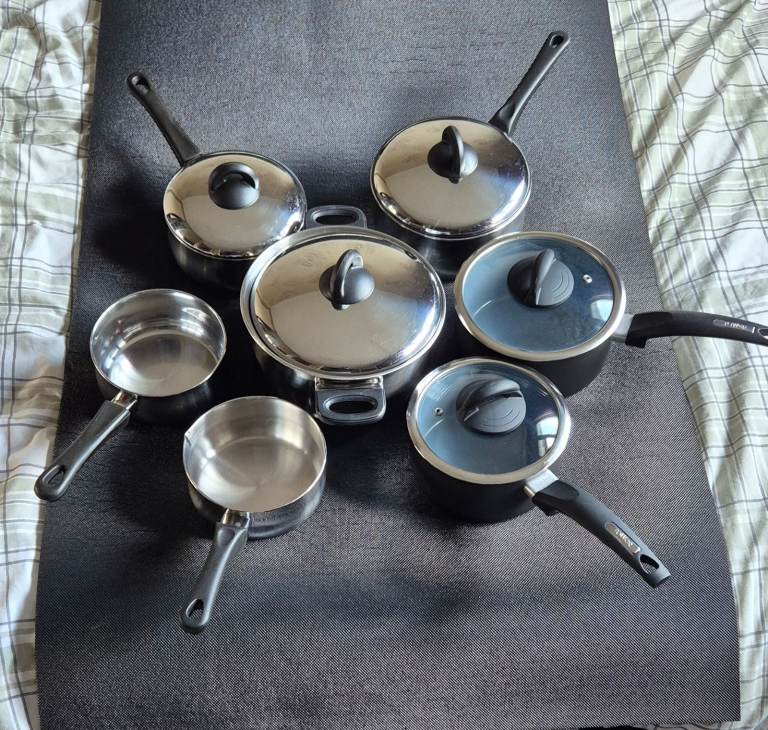 Stainless Steel Pots and Pans Set with Lids – Good Condition