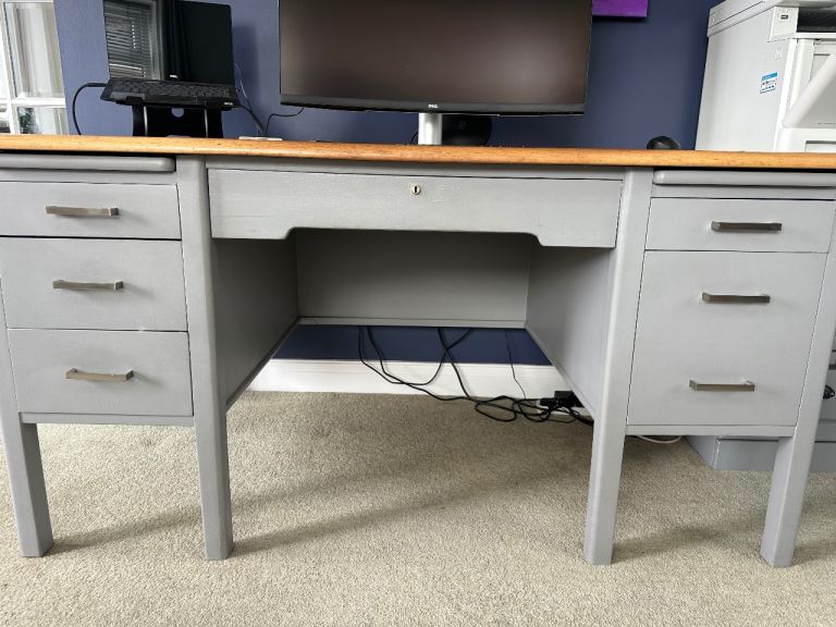 Grey Wooden Desk with Drawers – Good Condition