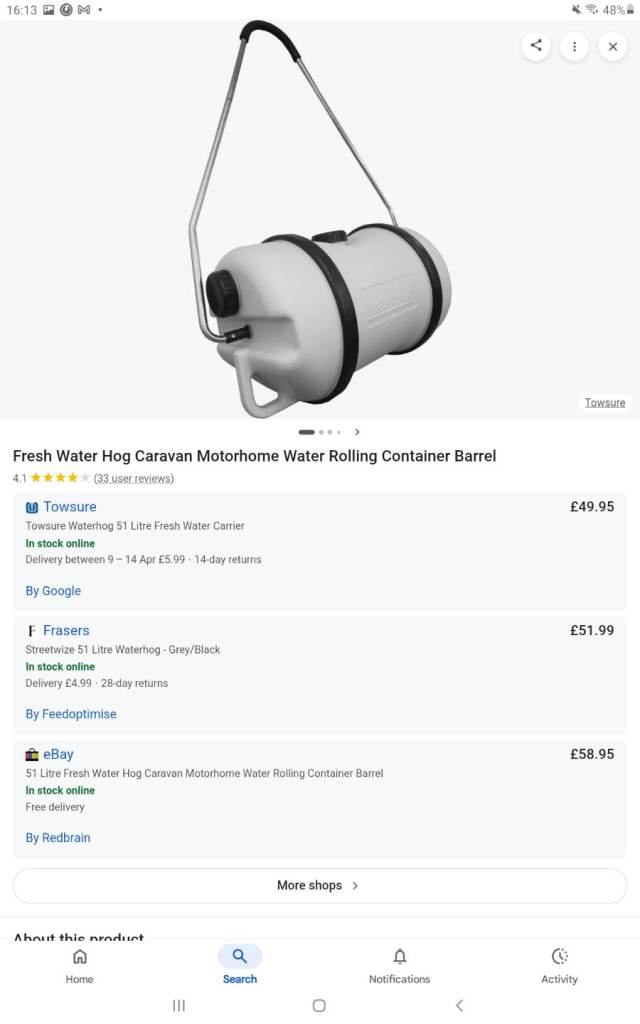 Caravan water container with cover & ball valve. Retail total £70+ 