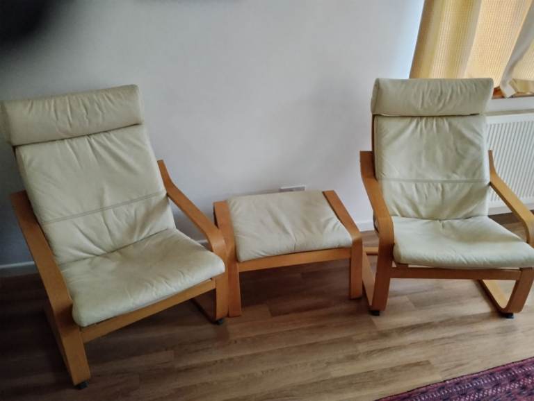 2 x IKEA Poang chair and 1x IKEA Poang footstool