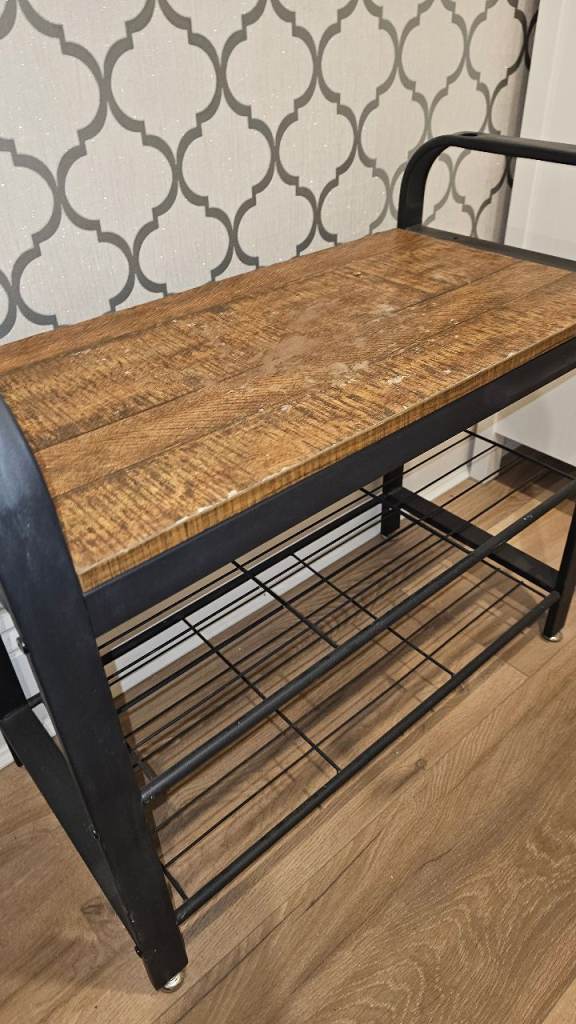 Rustic 2 tier shoe rack, can sit on it to put shoes on or as additional storage for bags etc