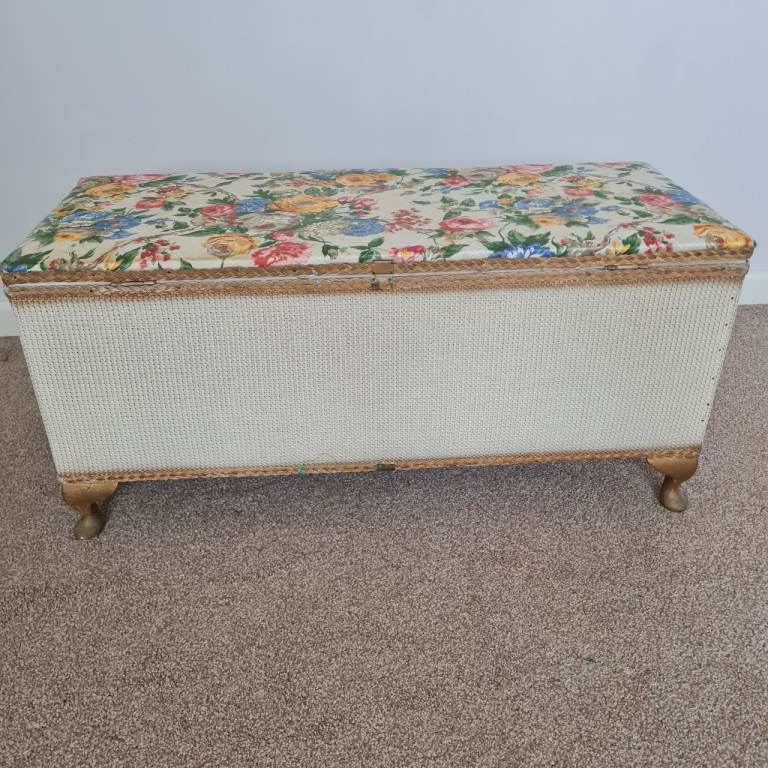 Lloyd Loom style vintage Floral padded Blanket box/Ottoman