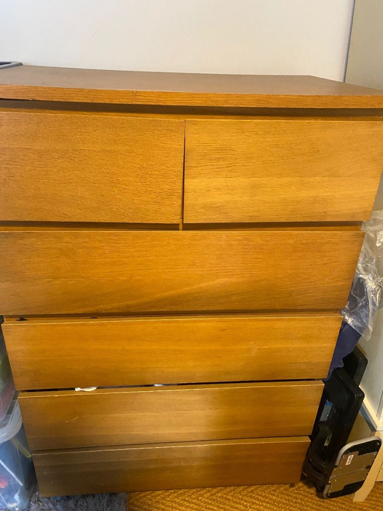 Wooden Chest of Drawers Bedroom Dresser Unit 6 Light Brown Storage Shelving 