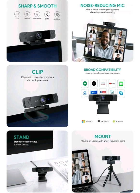 Aukey 1080p webcam brand new sealed with voice new in