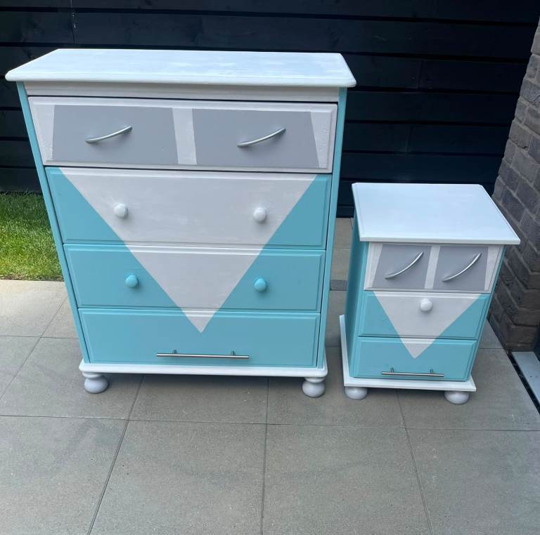 VW / Volkswagen Style Upcycled Chest of Drawers and Matching bedside Unit 