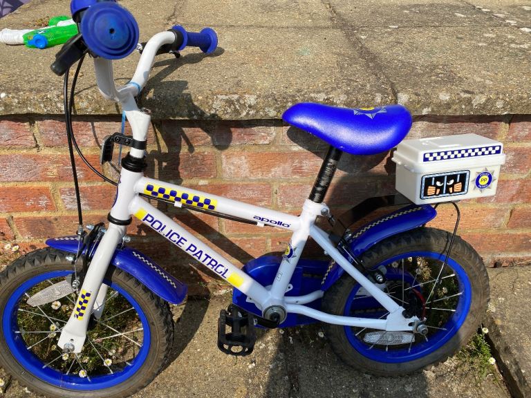 Police Patrol Kids Bike with Helmet and Stabilisers – Good Condition