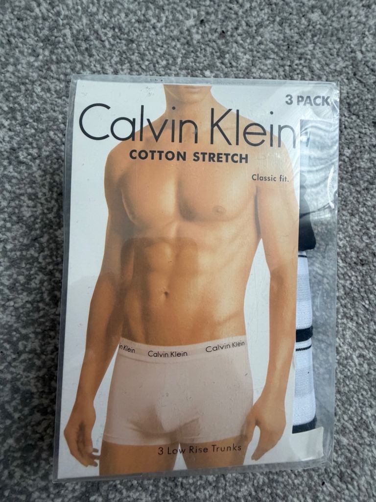 Calvin Klein Cotton Stretch 3 Pack Low Rise Trunks Black – Size L