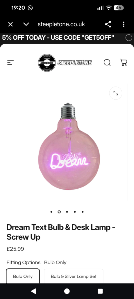Steepleton Dream Text Light Bulb – Pink, Brand New