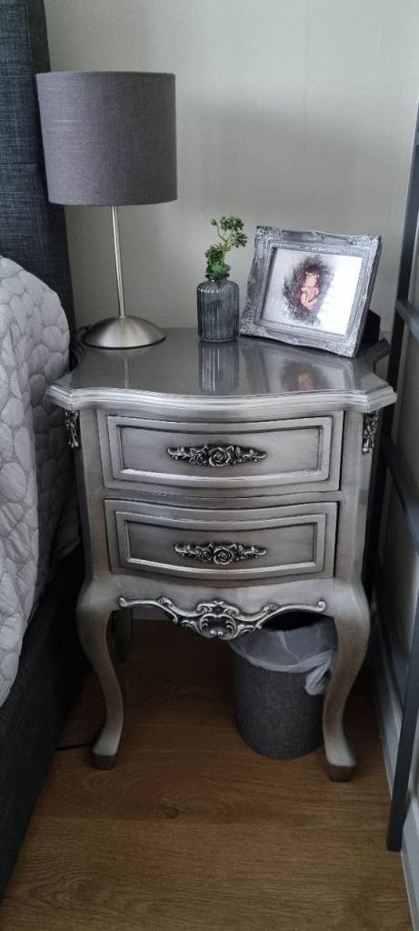 Pair of grey metal-effect wooden bedside tables 