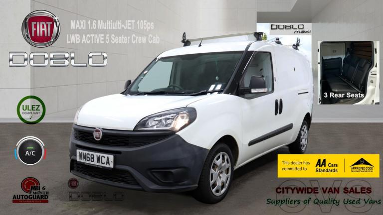 2019 Fiat Doblo 1.6 Multijet 16V 5 Seater Crew Van NO VAT  Crew Van Diesel Manual